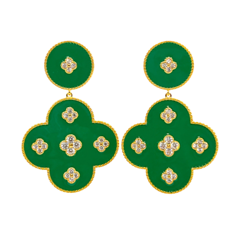 Large Green Enamel Clover Drop Earrings Timeless Martha's Vineyard 