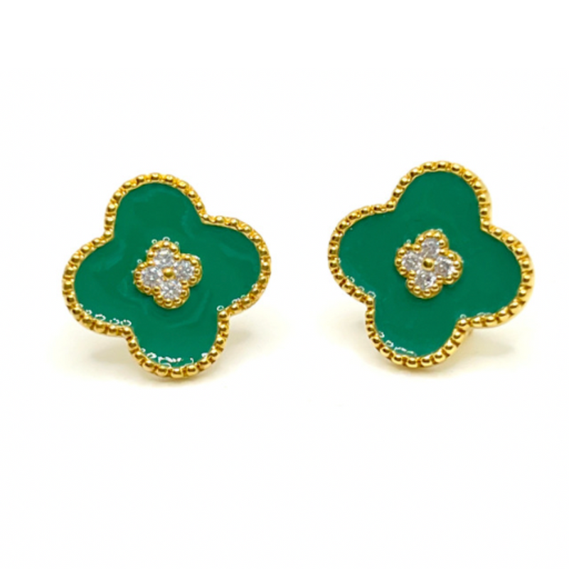 Clover Center Enamel Green Clover Shape Earrings Timeless Martha's Vineyard 