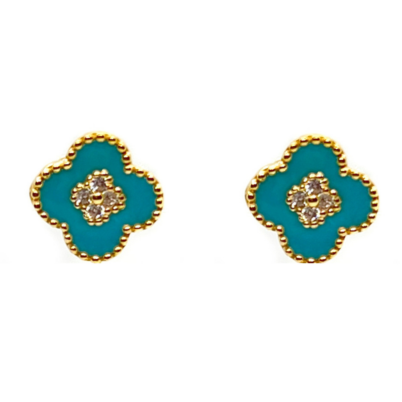 Clover Center Turquoise Enamel Clover Shape Earrings Timeless Martha's Vineyard 