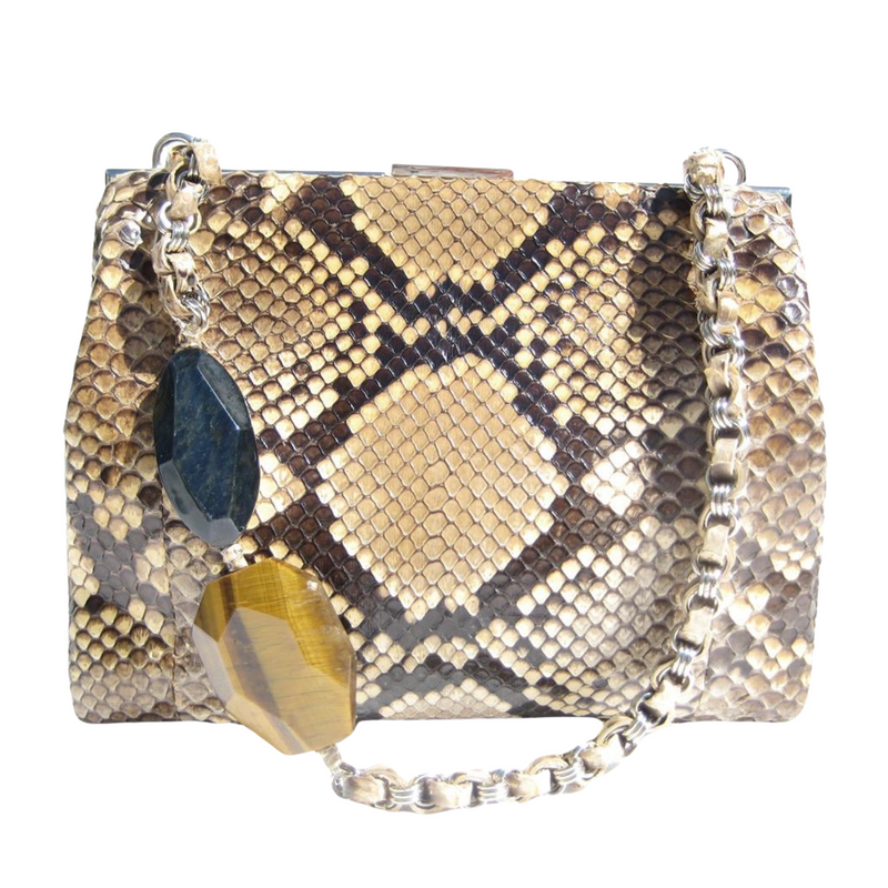 Vintage Petite Python Bag with Gemstone Handle