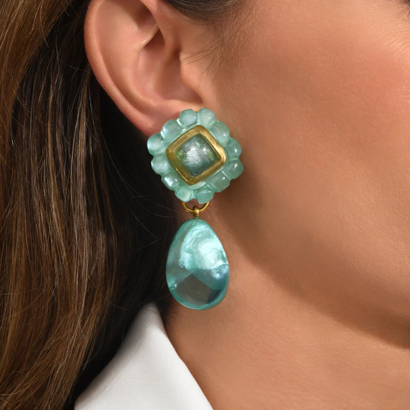 Dominique Denaive Rubina Golden Resin Drop Clip Earring Timeless Martha's Vineyard 