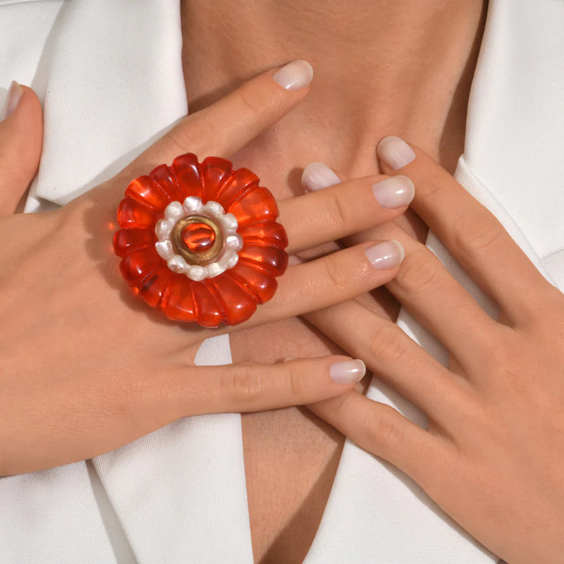 Dominique Denaive Dalina Orange Flower Statement Ring Timeless Martha's Vineyard 
