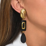 Marcia Resin Drop Clip Earring - Black + Gold