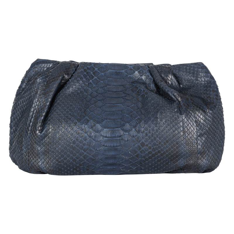 Python Leather Crossbody Clutch - Navy