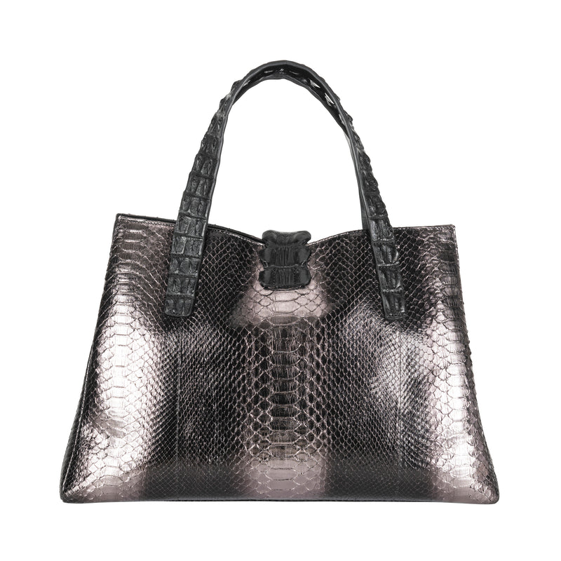 Python + Crocodile Tote Bag - Black Pewter