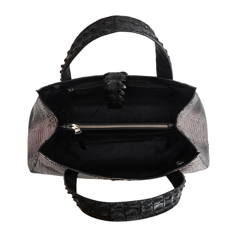 Python + Crocodile Tote Bag - Black Pewter