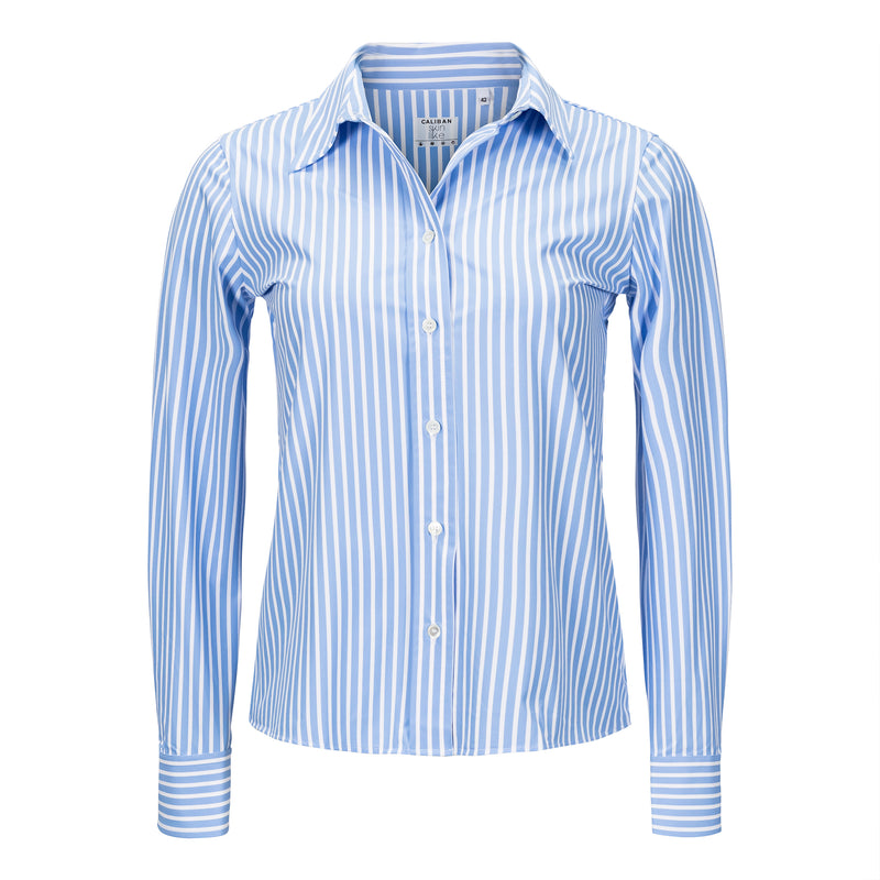 Caliban White Navy Stripe Fitted Skin-Like Shirt Timeless Martha's Vineyard 