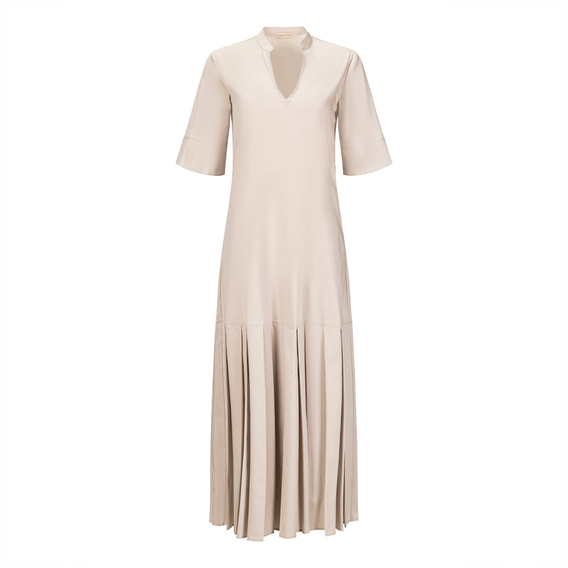 Purotatto Stone Beige Elbow Sleeve Cotton Midi Dress Timeless Martha's Vineyard 