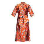 Natan Akim Orange + Blue Belted Jacquard Dress Timeless Martha's Vineyard 