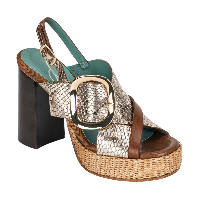 Paola D'Arcano Bali Belted Python Wooden Platform Heel Timeless Martha's Vineyard 