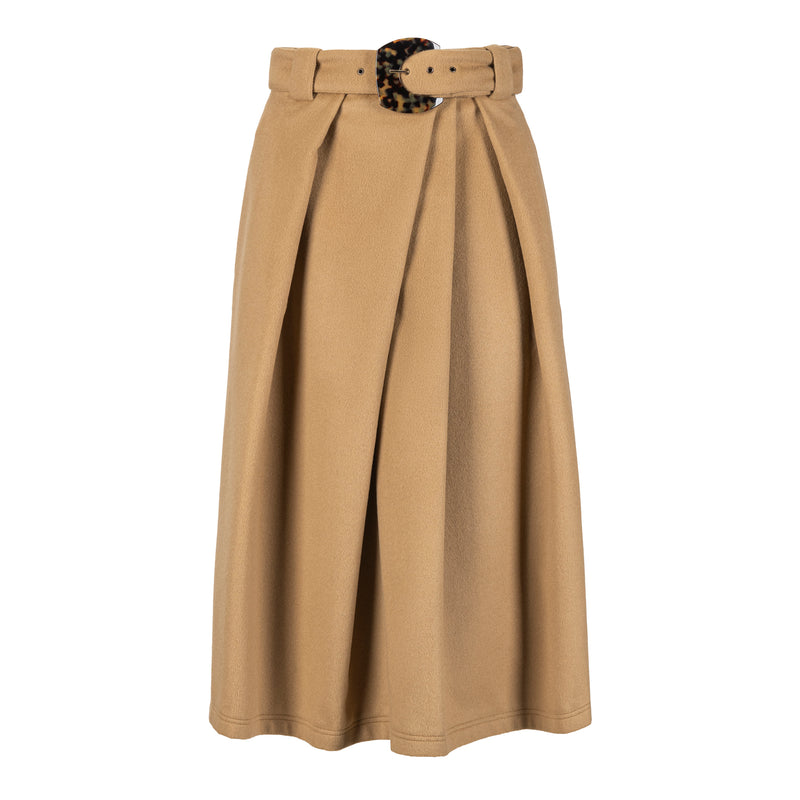 BOBO Belted Wool Skirt - Camel