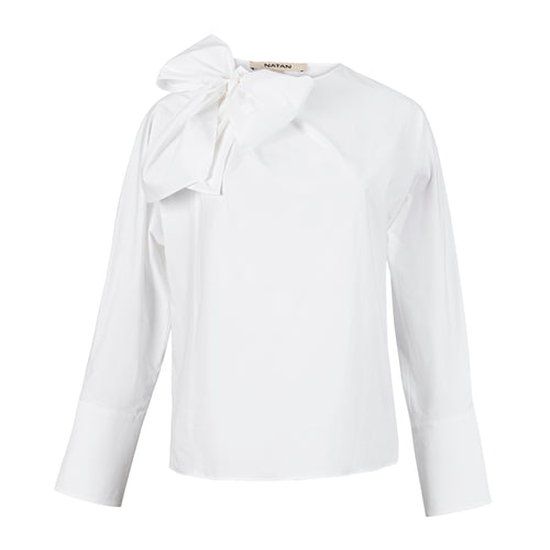 Natan Belita Cotton Stretch White Blouse Side Bow Timeless Martha's Vineyard 