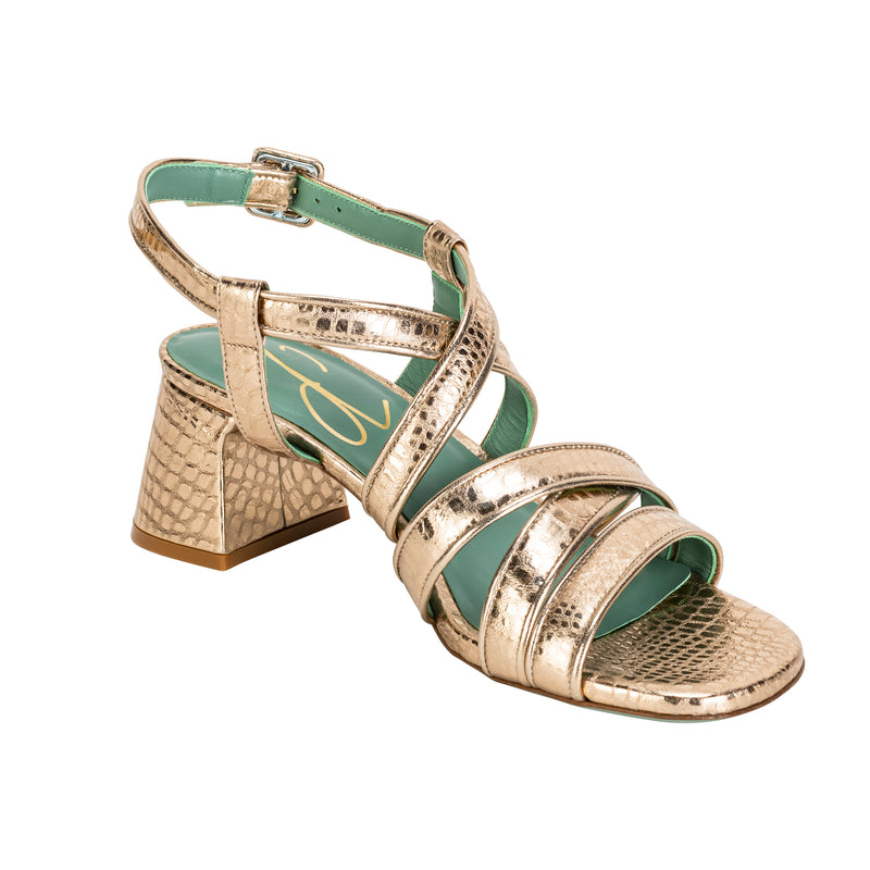 Paola D'Arcano Caiman Sandal - Embossed Gold Timeless Marthas Vineyard