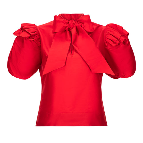 And Tate Irish Designer Red Ruffle Taffeta Blouse Timeless Martha's Vineyard 