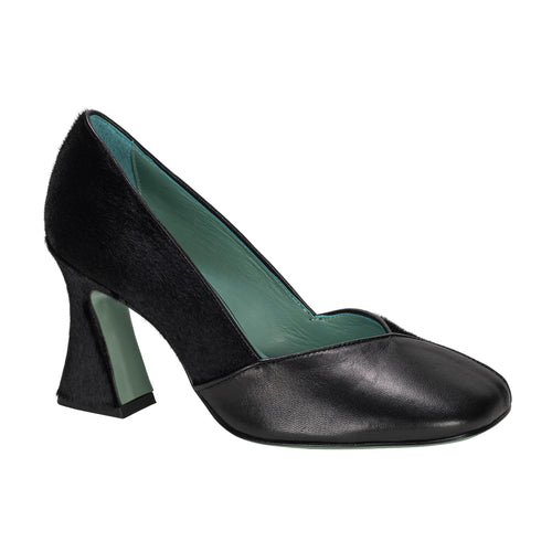 Paola D'Arcano Black Leather and Pony Block Heel Timeless Martha's Vineyard 