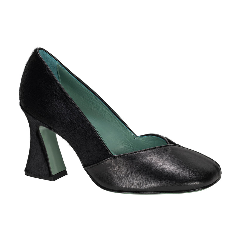 Paola D'Arcano Black Leather and Pony Block Heel Timeless Martha's Vineyard 