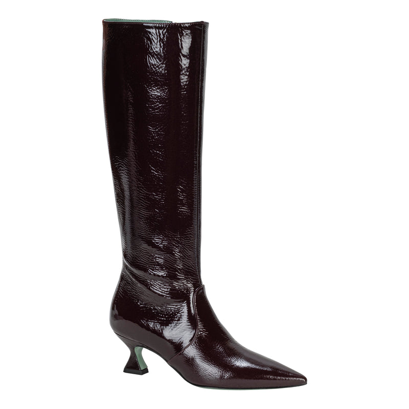 Paola D'Arcano Knee High Burgundy Patent Leather Boot Timeless Martha's Vineyard 