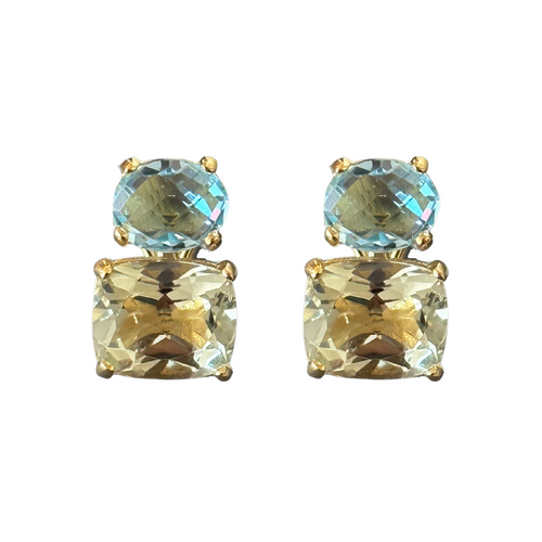 Double Oval Blue Topaz & Green Amethyst Earrings Timeless Martha's Vineyard