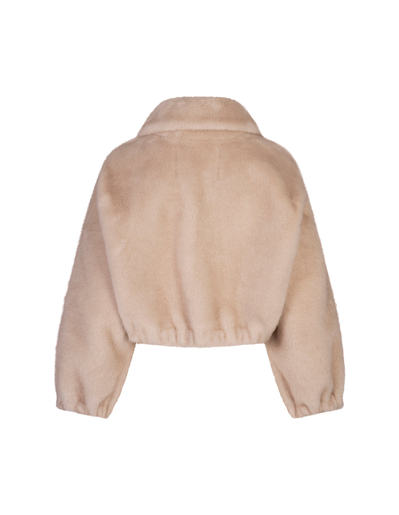 Valentini 1972 Frost Nude Beige Faux Fur Bomber Jacket Timeless Martha's Vineyard 