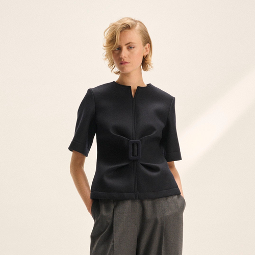 Dacia Double-faced Wool Scuba Top - Black Timeless Martha's Vineyard 