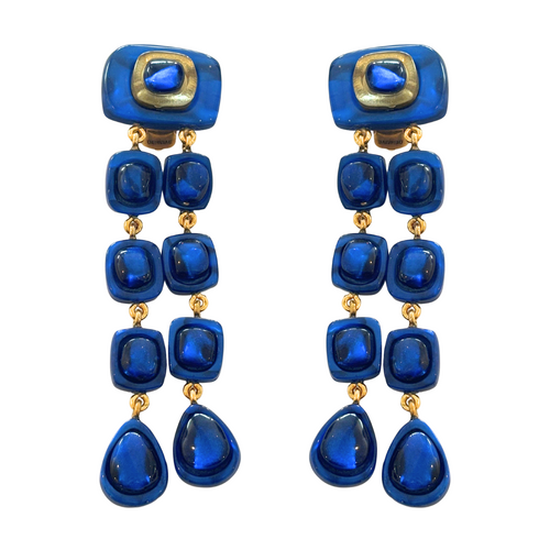 Dominique Denaive Resin Drop Clip Earring Cobalt Blue Timeless Martha's Vineyard 
