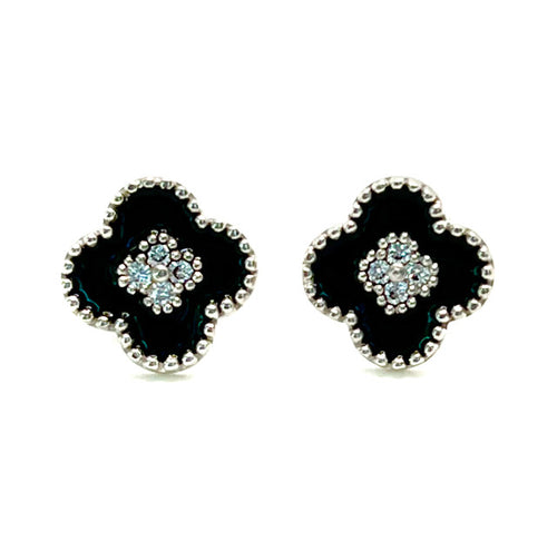Exclusively Ours Clover Center Black Enamel Clover Stud Earrings Timeless Martha's Vineyard