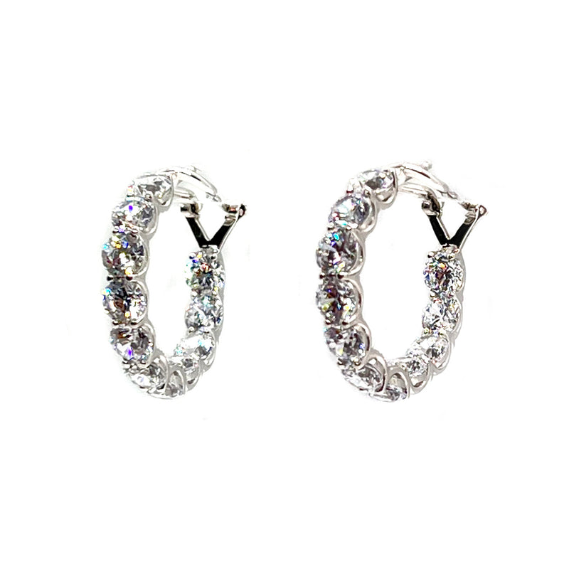 Silver Round Hoop Simulated Diamond Earrings Timeless Martha's Vineyard 