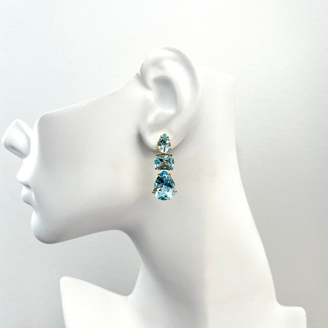 3-Tier Cushion-cut and Pear-Shape Blue Topaz Drop Earrings Timeless Martha's Vineyard