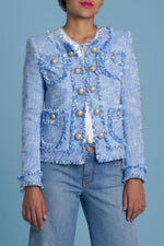 Maison Common Blue + White Two Tone Tweed Jacket Timeless Martha's Vineyard 
