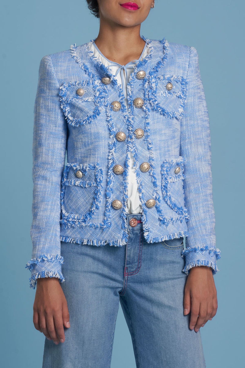 Maison Common Blue + White Two Tone Tweed Jacket Timeless Martha's Vineyard 