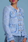 Maison Common Blue + White Two Tone Tweed Jacket Timeless Martha's Vineyard 