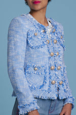 Maison Common Blue + White Two Tone Tweed Jacket Timeless Martha's Vineyard 