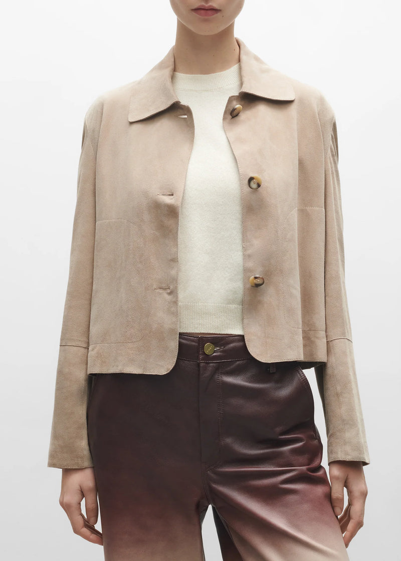 Arma Leather Emy Taupe Grey Suede Jacket 