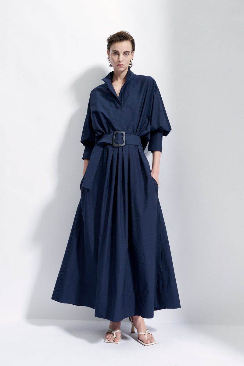 Maison Natan Navy Circee Belted Maxi Puff Sleeve Dress Timeless Martha's Vineyard 