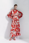 Maison Natan Floral Print Red Circee Belted Maxi Dress Timeless Martha's Vineyard 