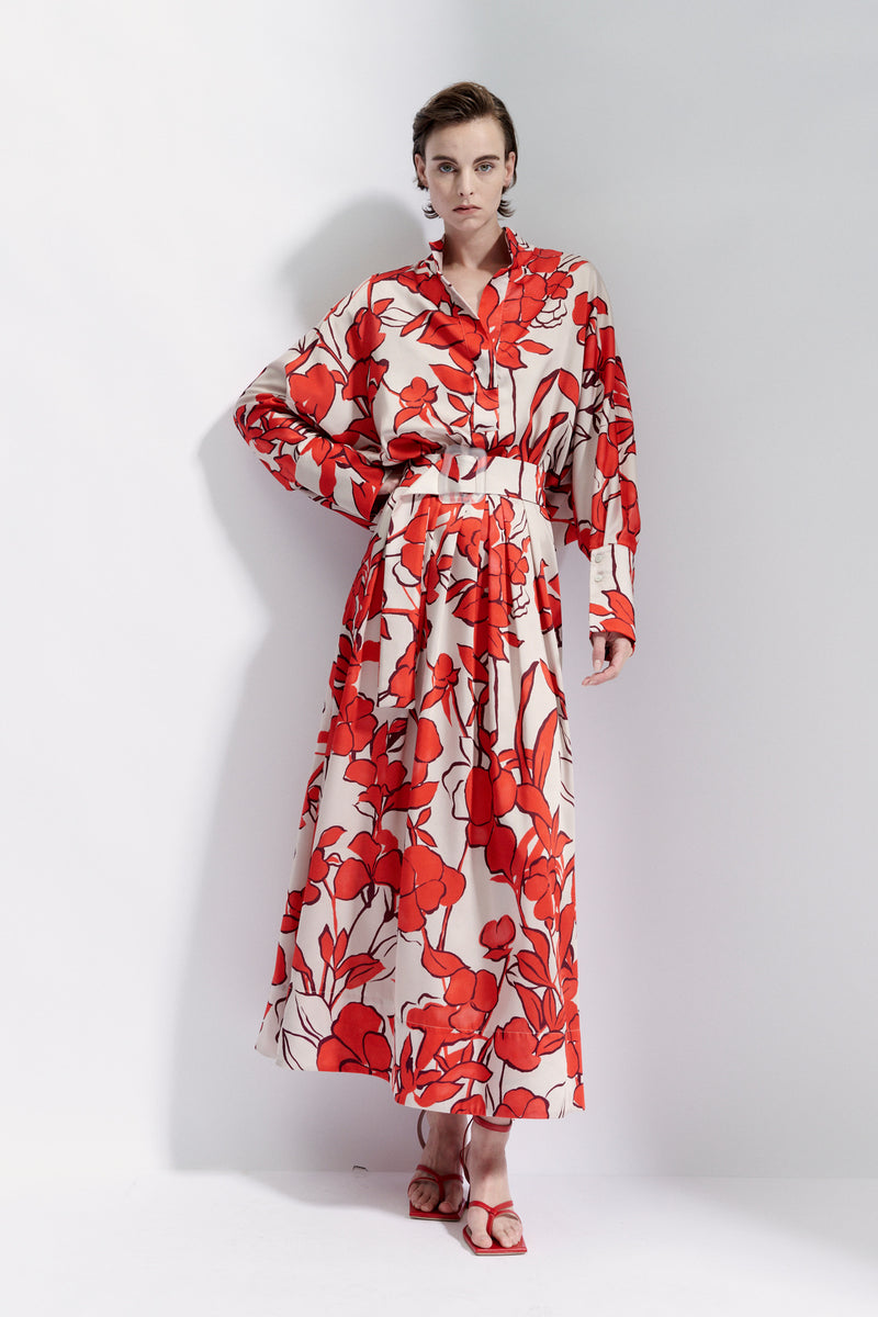 Maison Natan Floral Print Red Circee Belted Maxi Dress Timeless Martha's Vineyard 