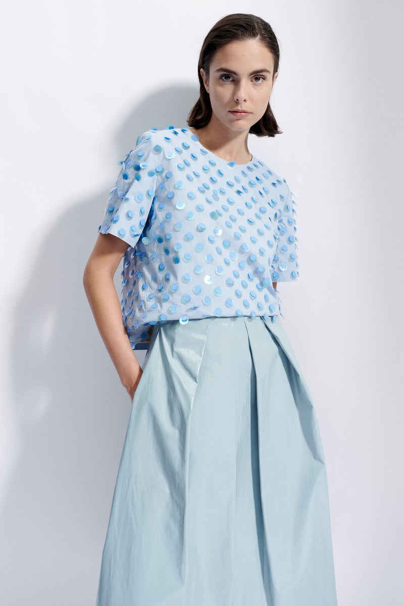 Natan Light Blue Claude Large Sequins Short Sleeve Top Timeless Martha's Vineyard 