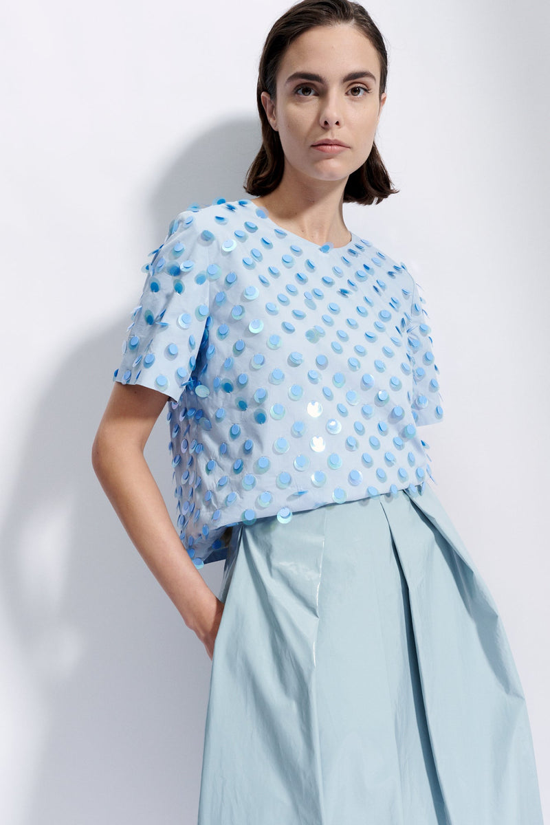 Natan Light Blue Claude Large Sequins Short Sleeve Top Timeless Martha's Vineyard 