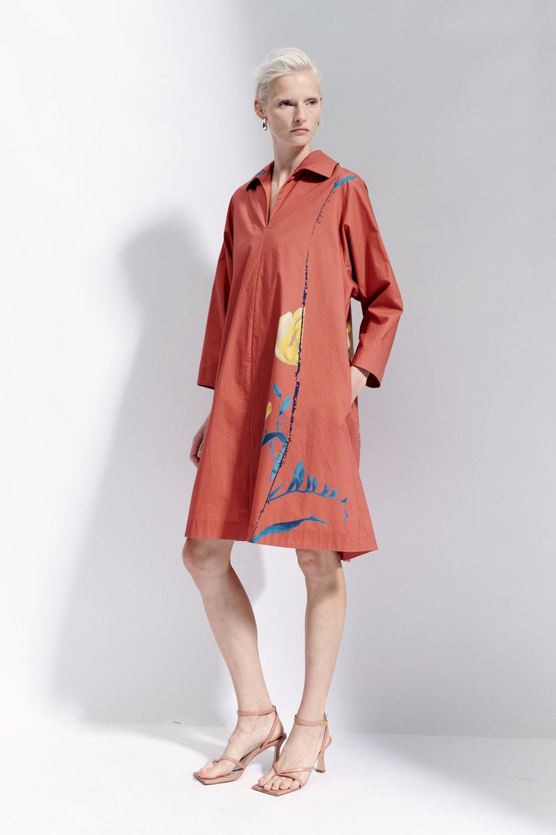 Natan Terracotta Abstract Floral Painted Cada Dress Timeless Martha's Vineyard 