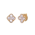 Clover Shape CZ Stud Earrings - Gold