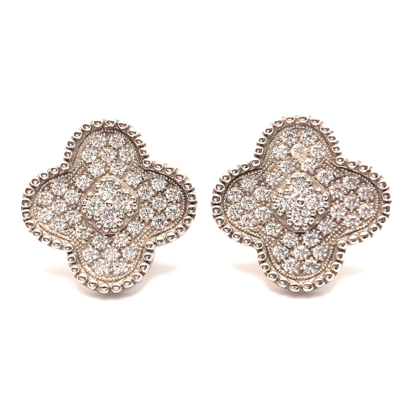 Pave Clover Shape Earrings - Silver