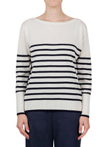 Silk and Cashmere Sweater - Cream + Navy Stripe