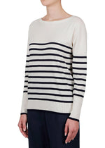 Silk and Cashmere Sweater - Cream + Navy Stripe