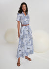 Purotatto Blue + Grey Floral Stripe Midi Shirt Dress Timeless Martha's Vineyard 