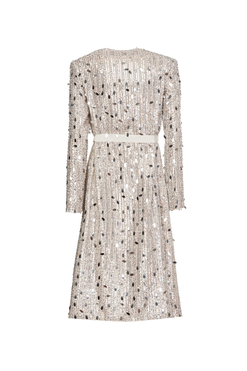 DESANTIS Silver Embellished Sequins Cream Dress Coat Timeless Martha's Vineyard 