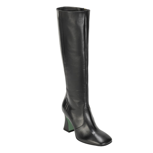 Paola D'Arcano Knee High Leather Heeled Boot - Black Timeless Martha's Vineyard