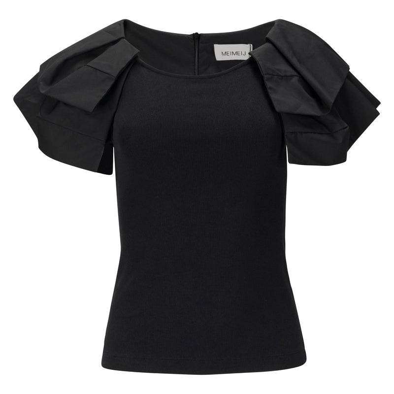 Meimeij Flutter Sleeve Top - Black Timeless Martha's Vineyard