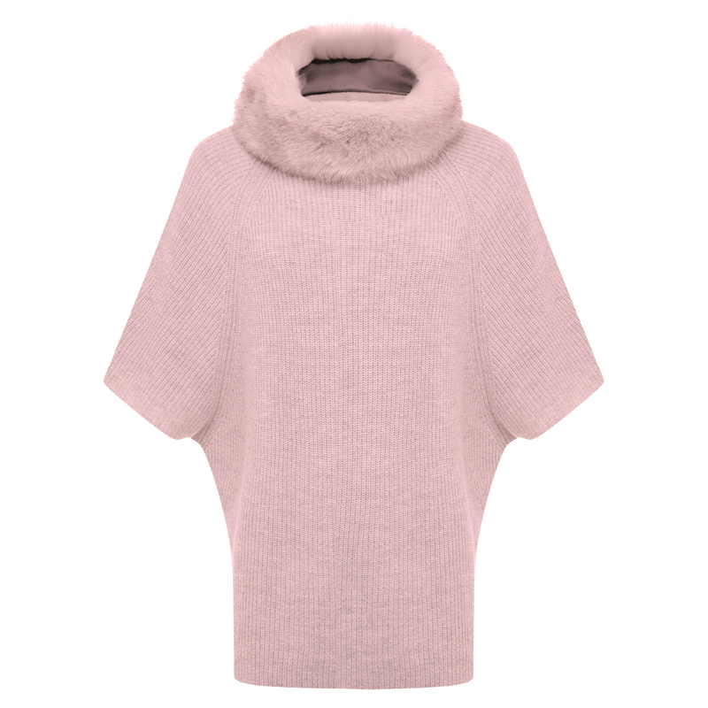 Poncho with Fur Collar - Antique Pink