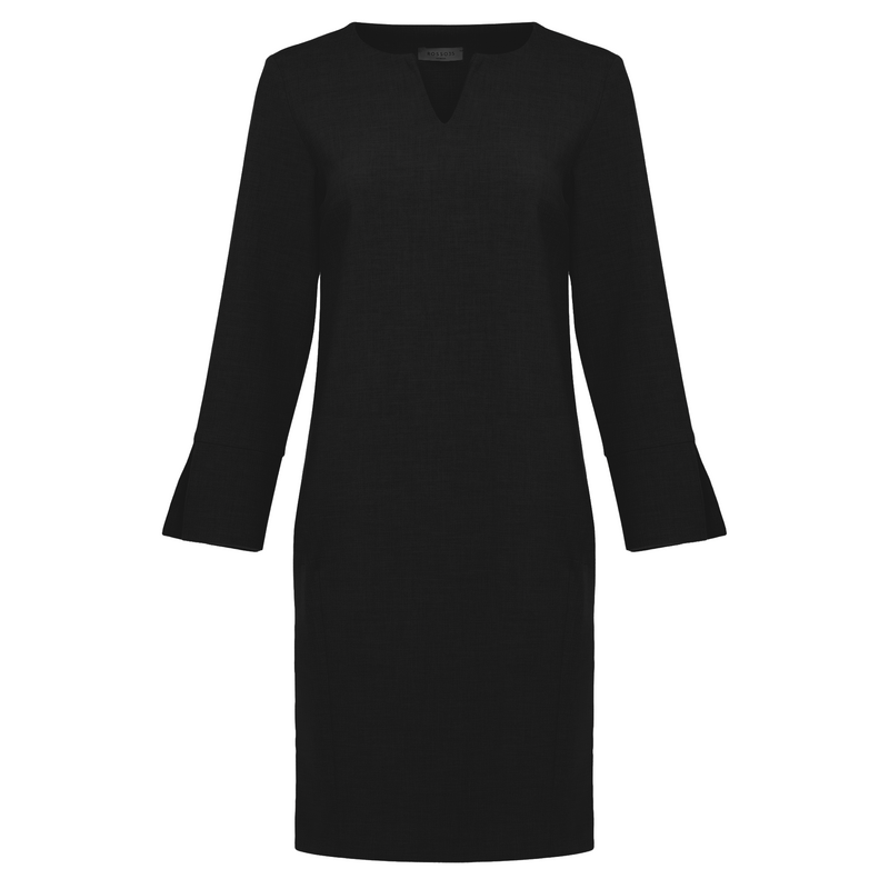 V-Neck Shift Dress with Pockets - Black