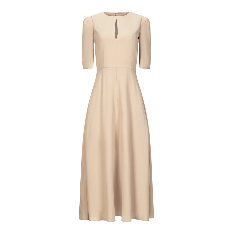 Crepe Elbow Sleeve Keyhole Dress - Champagne